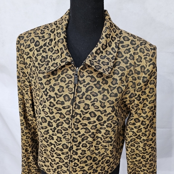 Maggy London Stretch Leopard Print 51% Cotton 47% Polyester 2% Lycra Jacket Sz L - Picture 3 of 8